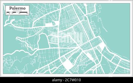 Palermo Italy City Map in Retro Style. Outline Map. Vector Illustration. Stock Vector