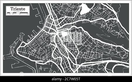 Trieste Italy City Map in Black and White Color in Retro Style. Outline Map. Vector Illustration. Stock Vector