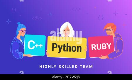 Highly skilled team of young programmers Stock Vector