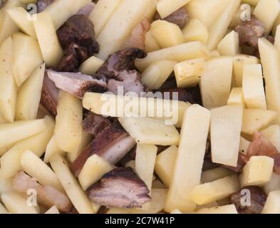 Fresh Potatoes with meat, lamb and beef. Grill texture Stock Photo