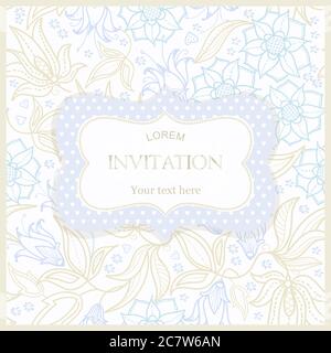 vintage invitation or wedding card with colorful floral pattern and retro frame. Vector Stock Vector