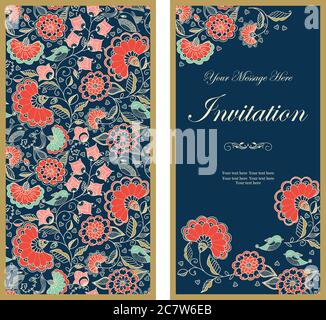 vintage invitation or wedding card with floral pattern Stock Vector