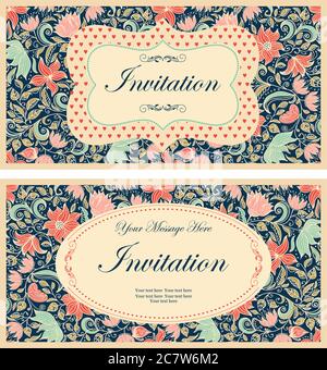 vintage invitation or wedding card with floral pattern Stock Vector
