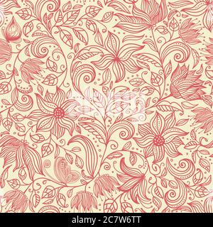 Seamless floral pattern in doodle style with flowers. Vector illustration. Seamless floral pattern in doodle style with flowers. Vector illustration. Stock Vector