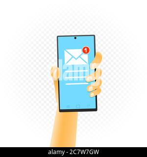 smartphone in hand email sign one missed Stock Vector