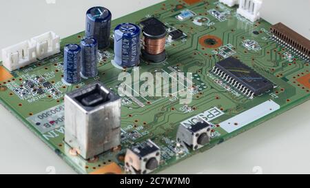A closeup shot of the components of the circuit board Stock Photo