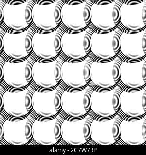 Vector seamless linear pattern of uneven lines in the form of intersecting circles. Black lines drawn with a pen in the form of circles isolated on Stock Vector