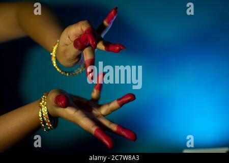 mudras or gestures of bharatanatyam dance Stock Photo