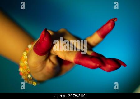 mudras or gestures of bharatanatyam dance Stock Photo