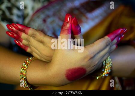 mudras or gestures of bharatanatyam dance Stock Photo