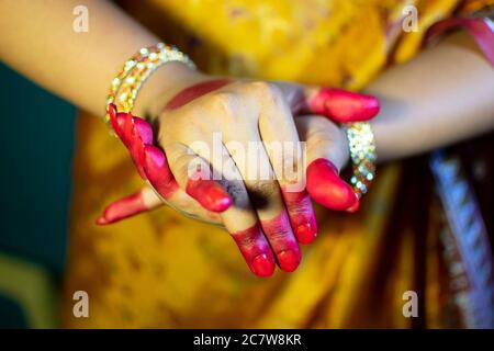 mudras or gestures of bharatanatyam dance Stock Photo