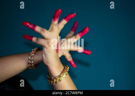 mudras or gestures of bharatanatyam dance Stock Photo