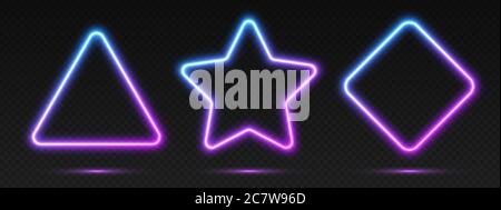 Neon gradient frames set, collection of blue-pink glowing borders. Bright illuminated shapes. Stock Vector