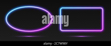 Neon gradient frames set, collection of blue-pink glowing borders. Bright illuminated shapes. Stock Vector