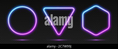 Neon gradient frames set, collection of blue-pink glowing borders. Bright illuminated shapes. Stock Vector