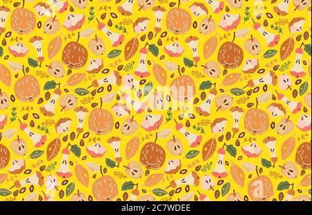 Apple cores seamless pattern. Textile design zero waste Stock Vector