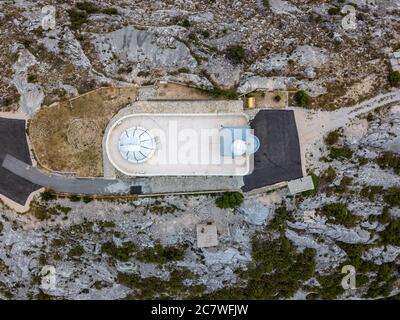 Split, Croatia - August 14 2019: A bird's eye view of the Mosor Observatory on Mosor mountain, near Split in Dalmatia, Croatia. Stock Photo