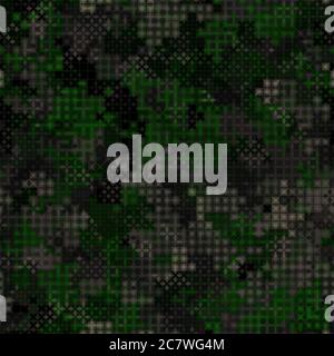 Military camouflage seamless pattern. Dark wood digital pixel style. Stock Vector