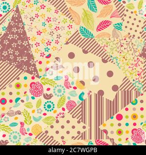 Seamless abstract colorful patchwork pattern. Vintage decorative elements. Hand drawn background in retro colors. Vector illustration Stock Vector