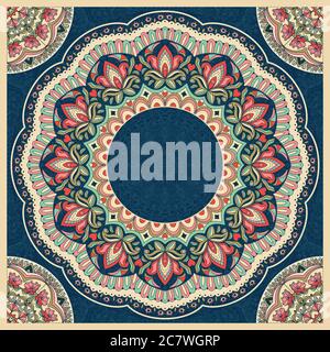 Wedding invitation or greeting card with colorful floral mandala Place for your text. Vintage decorative elements. Vector illustration. Stock Vector