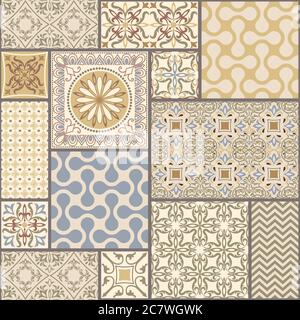 seamless patchwork tile with Victorian motives in retro colors Stock Vector