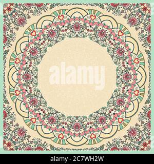 Seamless colorful floral hand drawn pattern with mandala. Round ornament in retro colors. Traditional Oriental pattern, vector illustration Stock Vector