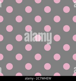 Seamless polka dot pattern. Pink dots on grey background. Vector illustration. Stock Vector