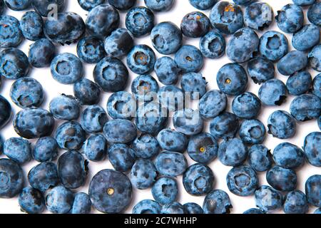 Ripe blueberries scattered on white background Stock Photo