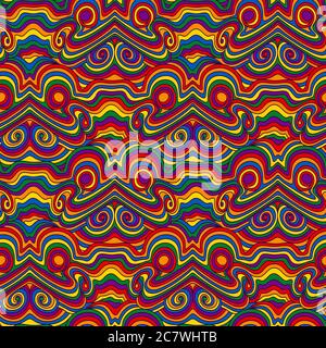 Seamless abstract pattern with wavy lines and multicolor shapes, hand drawing vector Stock Vector