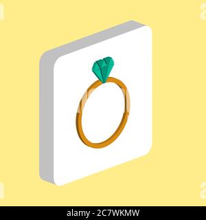 Diamond ring Simple vector icon. Illustration symbol design template for web mobile UI element. Perfect color isometric pictogram on 3d white square. Stock Vector