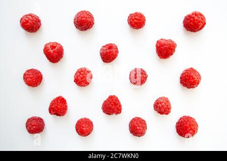 Fresh raspberry pattern isolated on white background from a high angle view Stock Photo