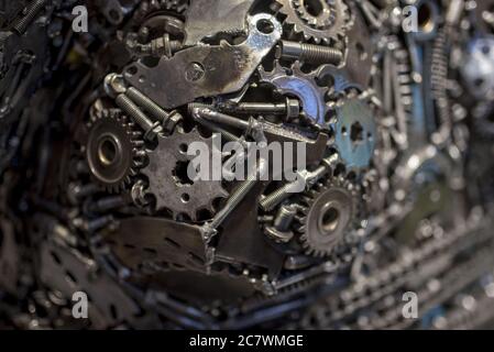 Closeup of different small metal parts bonded together  - great for steampunk background Stock Photo