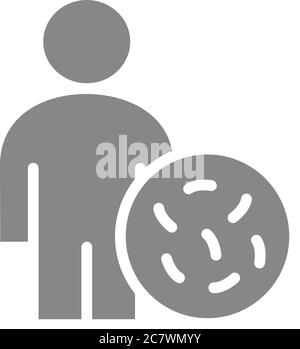 User profile with bacteria gray icon. Infections, coronavirus symbol Stock Vector