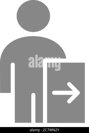 User profile with exit sign gray icon. Public navigation symbol Stock Vector