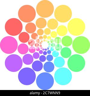 Partly transparent rainbow spectrum color circles arranged in the rings. Vector illustration. Stock Vector