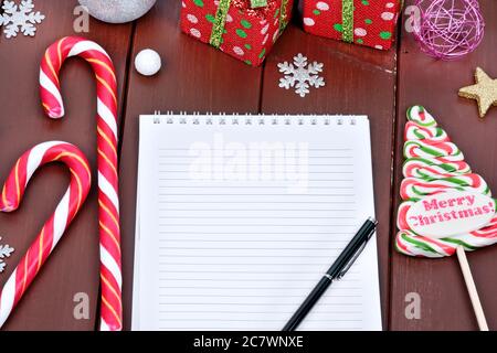 Empty notebook with christmas ornament close-up Stock Photo