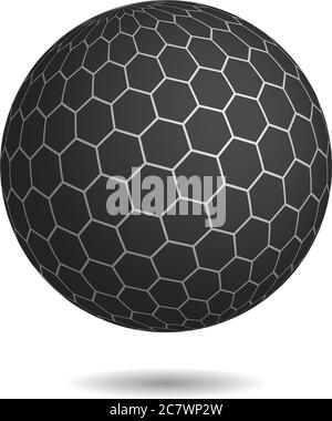 Dark magic sphere with surface of hexagons. Looks like unbreakable and very protected mysterious object. 3D vector illustration with shadow on white background. Stock Vector