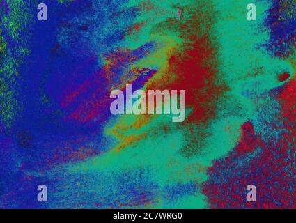 Blue green orange colors on textured paper background. Grunge vibrant painting effect pattern. Raster illustration with space for text, for media advertising website fashion concept design, banner Stock Photo