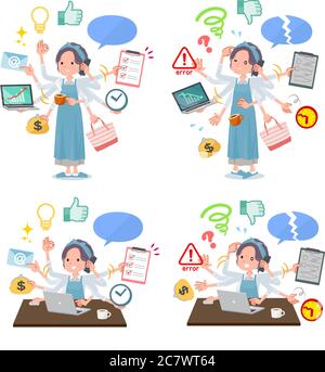 A set of mom who perform multitasking in the office.There are things to do smoothly and a pattern that is in a panic.It's vector art so it's easy to e Stock Vector