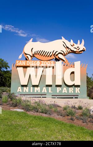 Sign for San Diego Zoo's Wild Animal Park, Escondido, San Diego County, California, USA, North America Stock Photo