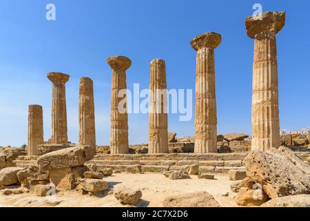 Ruins of th Temple of Hercules in the Valley of the Temples in Agrigento, Sicily, Italy Stock Photo