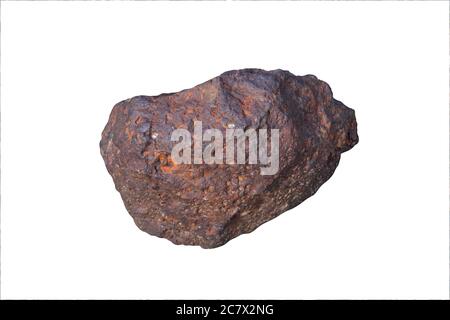 Specimen natural rock hematite, iron ore mineral stone isolated on white background. Stock Photo