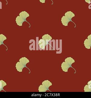Seamless pattern with ginkgo flowers. Retro texture in Asian style. Vector illustration. Stock Vector