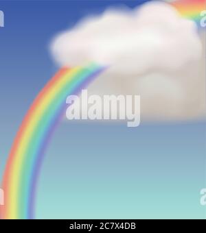 Vector sky background with clouds and rainbow.  Stock Vector