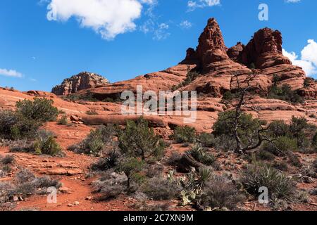 Bell Rock is located within the Coconino National Forest, Arizona.  Bell Rock is a popular hike and travel destination for tourists. Stock Photo