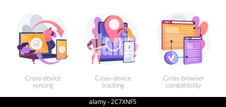 Cross-device using and operation vector concept metaphors. Stock Vector