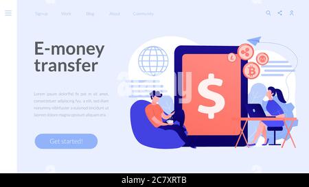 Digital currency concept landing page. Stock Vector