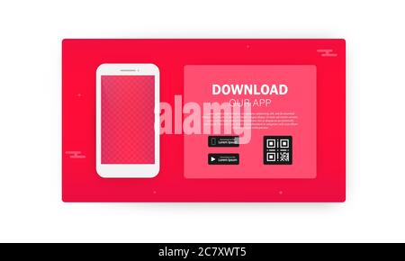 Download page of the mobile app. Smartphone download our app mobile device banner. Vector EPS 10. Illustration Stock Vector