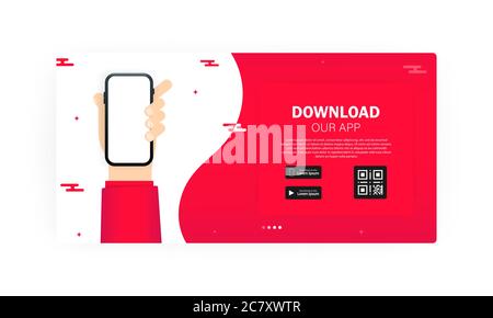 Page banner advertising for downloading an app for mobile phone, smartphone. Empty screen smartphone for you app. Download app. Vector EPS 10 Stock Vector