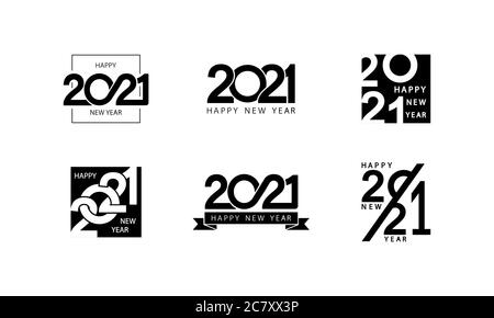 Collection of 2021 Happy New Year signs. Greeting card artwork, brochure template. Big Set logo text design. Vector on isolated white background. EPS Stock Vector